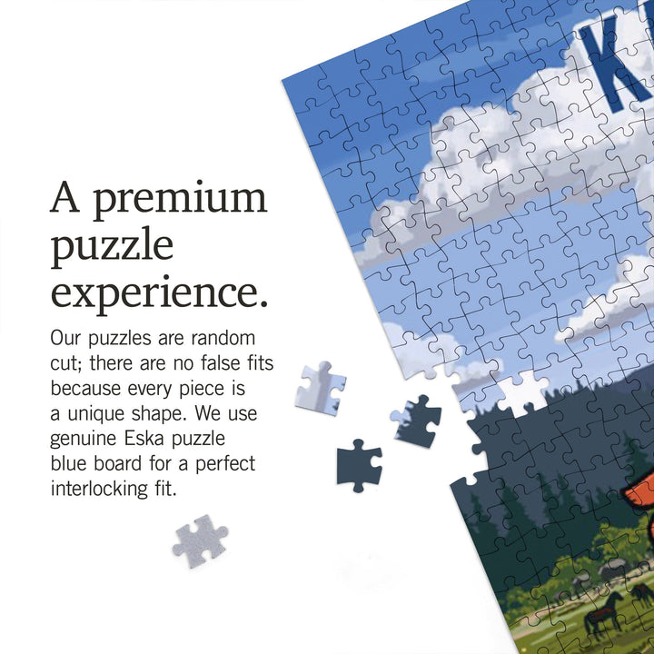 Kansas, Signpost, Meadow, Jigsaw Puzzle Puzzle Lantern Press 