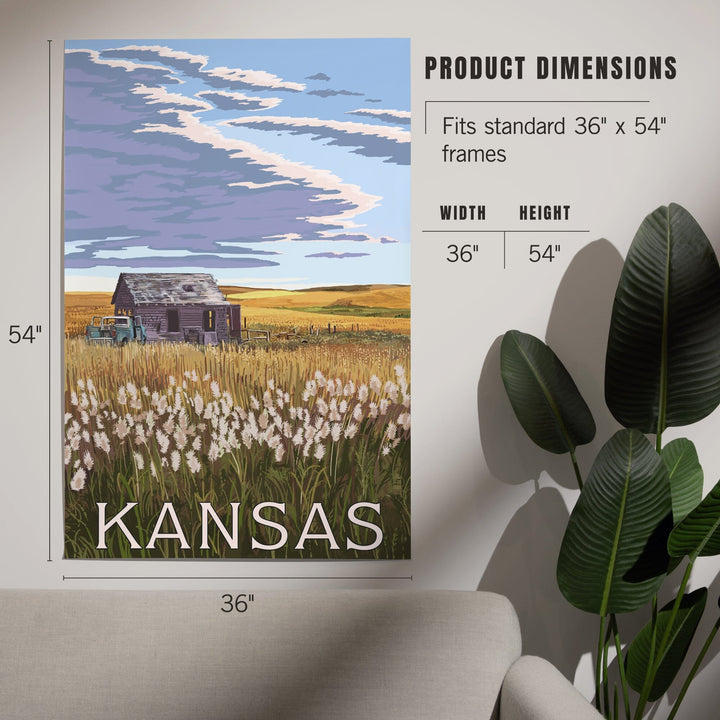 Kansas, Wheat Fields and Homestead, Art & Giclee Prints Art Lantern Press 