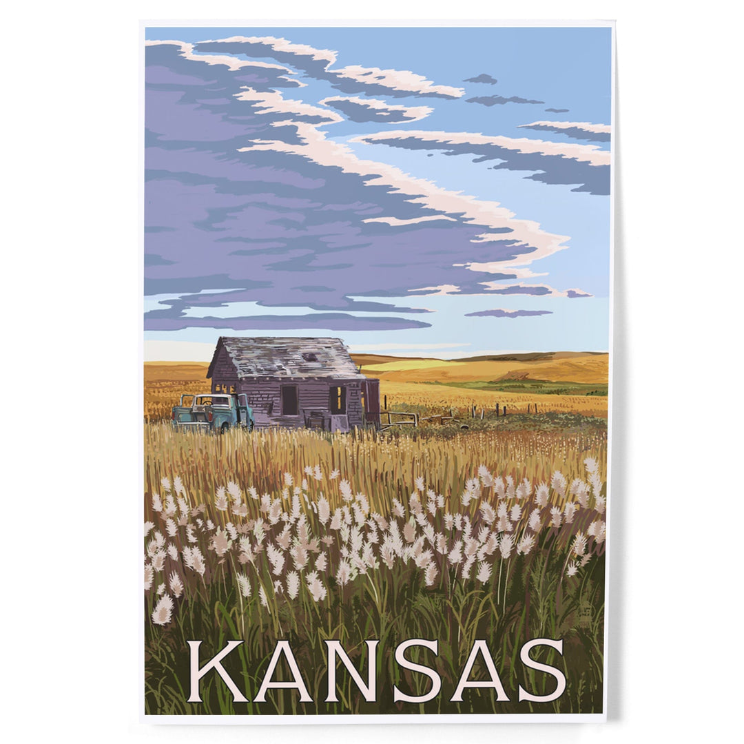 Kansas, Wheat Fields and Homestead, Art & Giclee Prints Art Lantern Press 