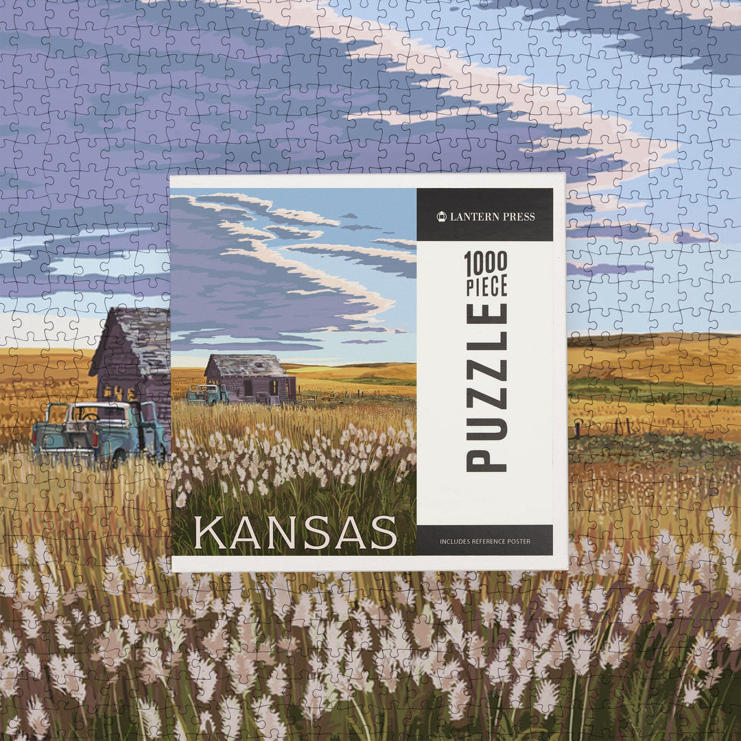 Kansas, Wheat Fields and Homestead, Jigsaw Puzzle Puzzle Lantern Press 