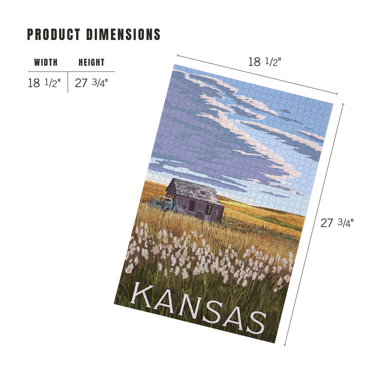 Kansas, Wheat Fields and Homestead, Jigsaw Puzzle Puzzle Lantern Press 