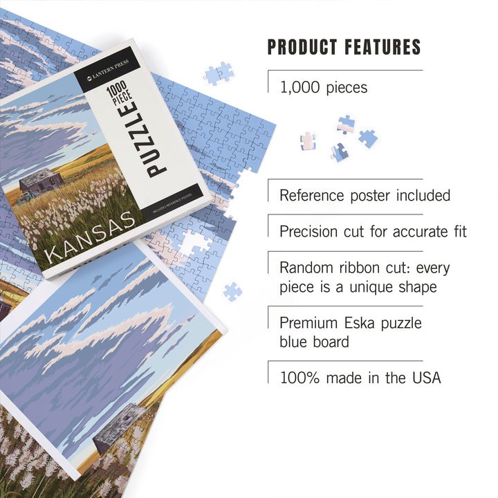 Kansas, Wheat Fields and Homestead, Jigsaw Puzzle Puzzle Lantern Press 