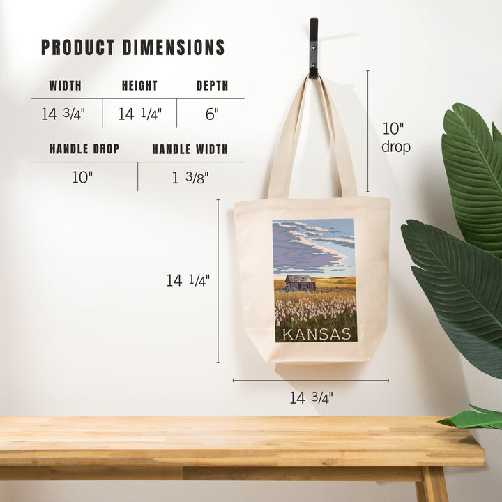 Kansas, Wheat Fields and Homestead, Tote Bag Totes Lantern Press 
