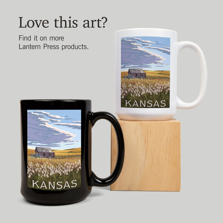 Kansas, Wheat Fields & Homestead, Lantern Press Artwork, Ceramic Mug Mugs Lantern Press 