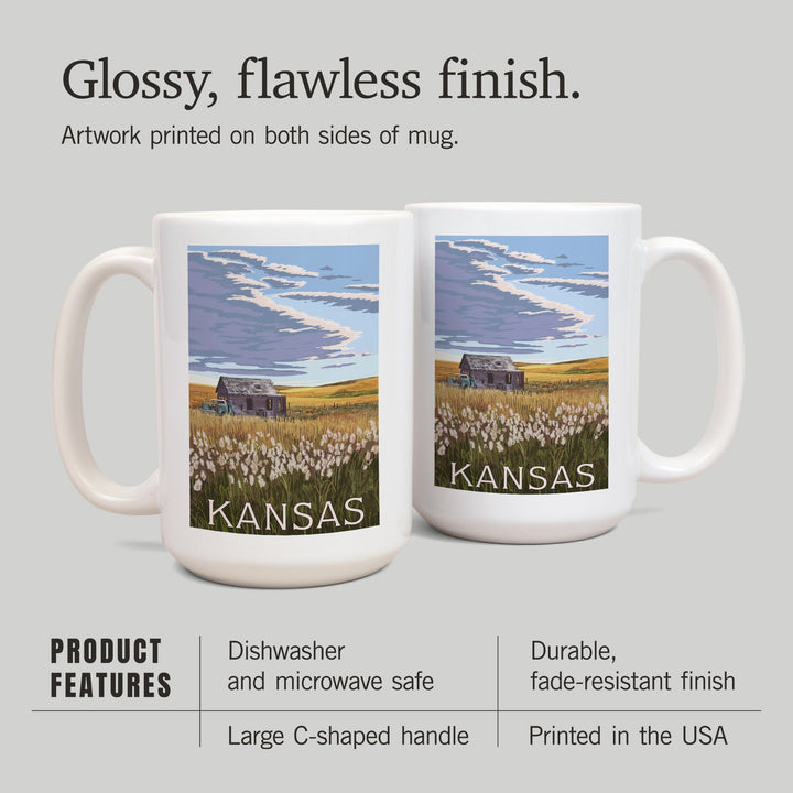Kansas, Wheat Fields & Homestead, Lantern Press Artwork, Ceramic Mug Mugs Lantern Press 