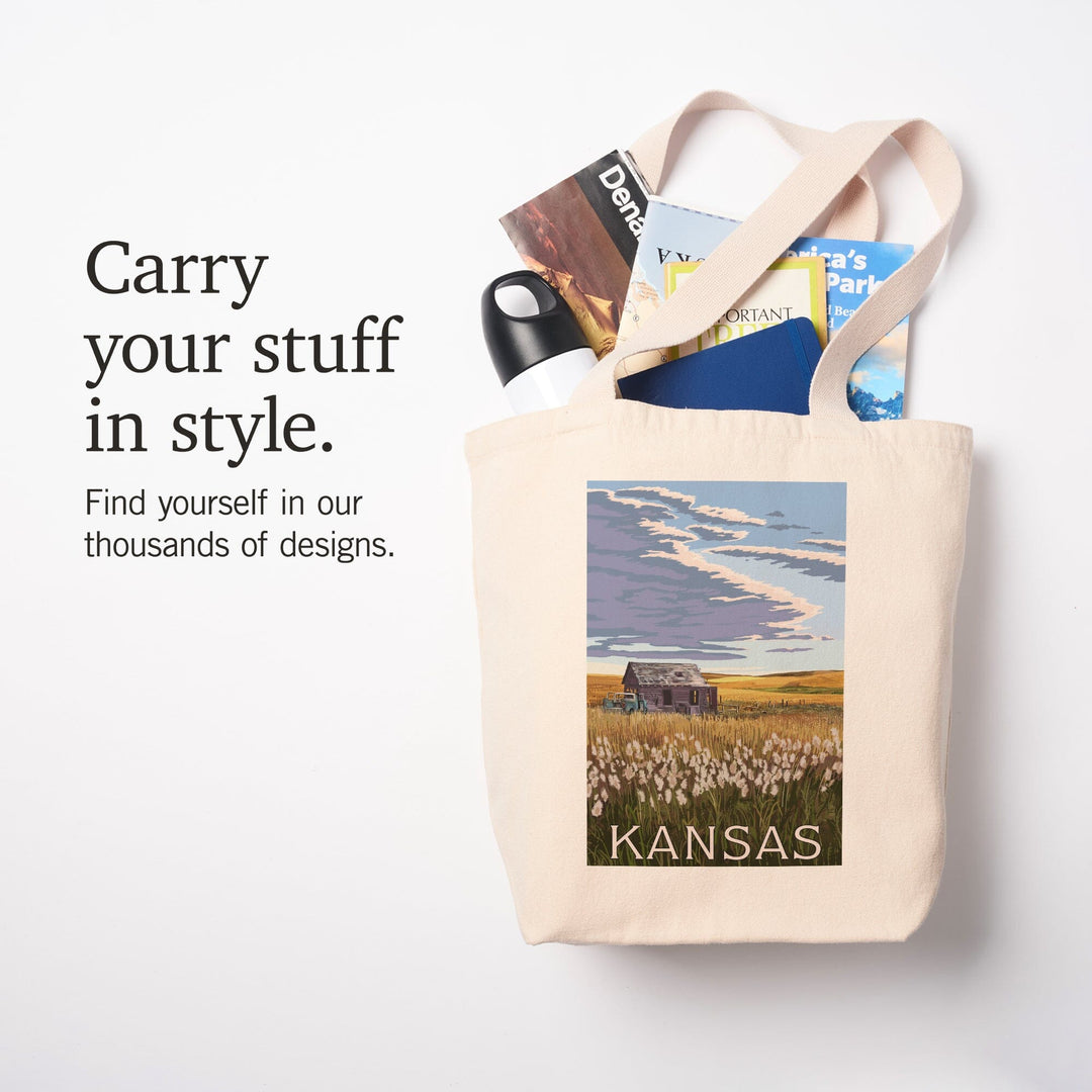 Kansas, Wheat Fields & Homestead, Lantern Press Artwork, Tote Bag Totes Lantern Press 