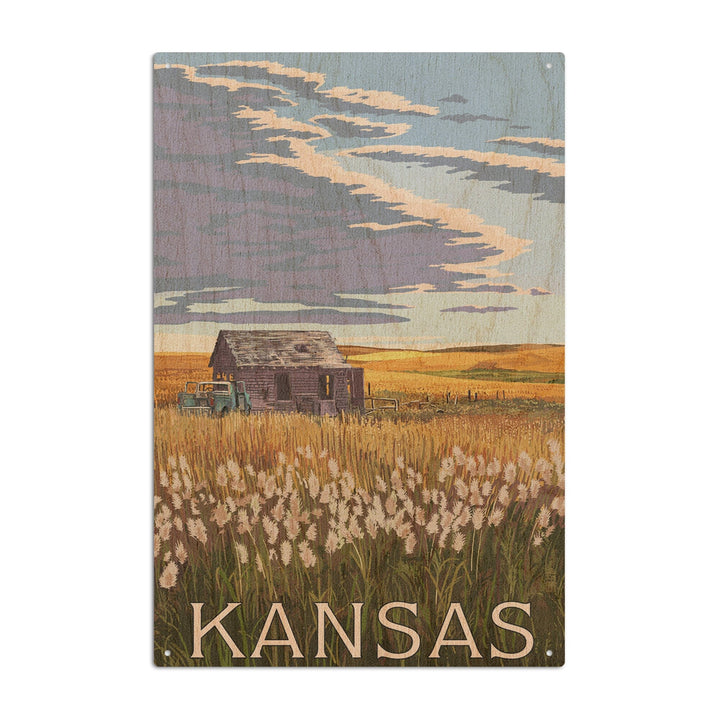 Kansas, Wheat Fields & Homestead, Lantern Press Artwork, Wood Signs and Postcards Wood Lantern Press 10 x 15 Wood Sign 