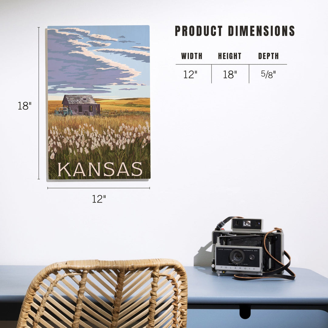 Kansas, Wheat Fields & Homestead, Lantern Press Artwork, Wood Signs and Postcards Wood Lantern Press 