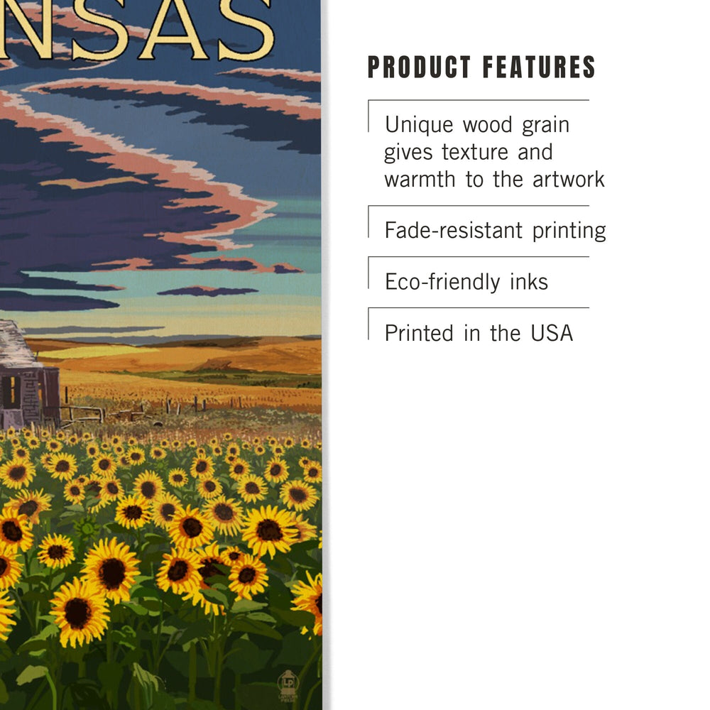 Kansas, Wheat Fields, Shack & Sunflowers, Lantern Press Artwork, Wood Signs and Postcards Wood Lantern Press 