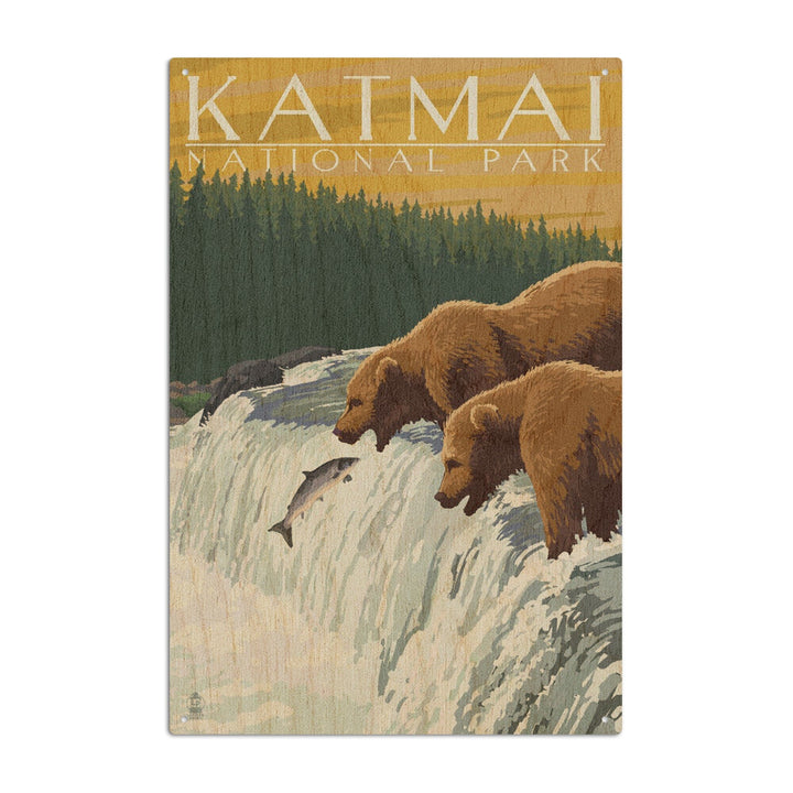 Katmai National Park, Alaska, Bears, Lantern Press Artwork, Wood Signs and Postcards Wood Lantern Press 6x9 Wood Sign 