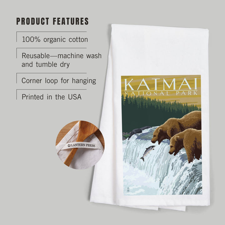 Katmai National Park, Alaska, Bears, Organic Cotton Kitchen Tea Towels Kitchen Lantern Press 