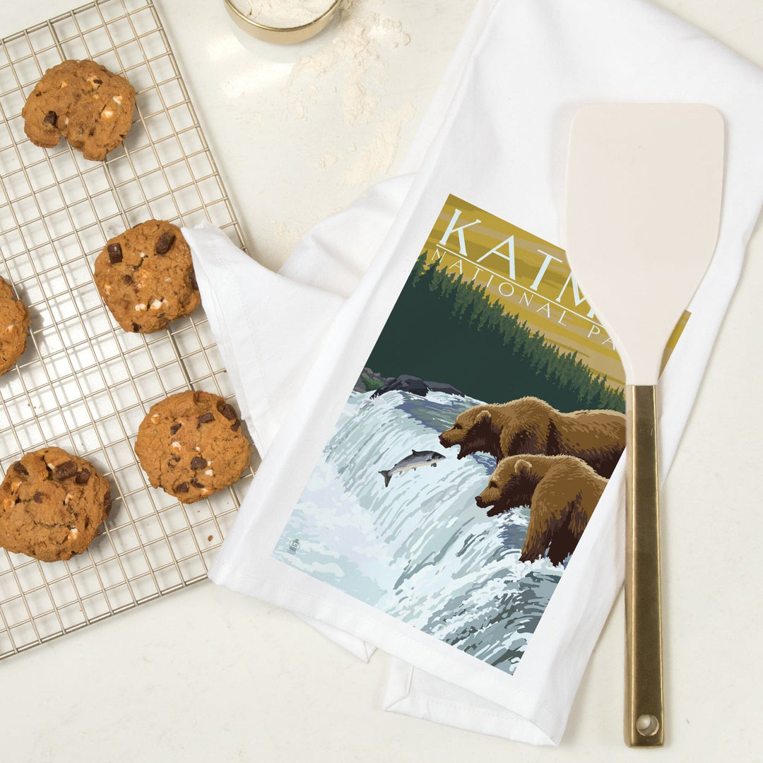 Katmai National Park, Alaska, Bears, Organic Cotton Kitchen Tea Towels Kitchen Lantern Press 