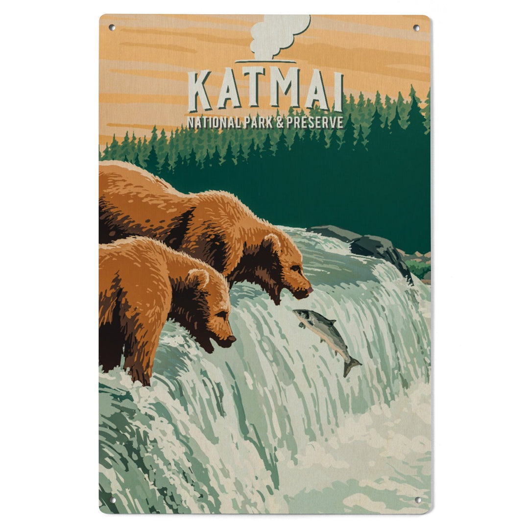 Katmai National Park, Alaska, Painterly, Wood Signs and Postcards Wood Lantern Press 