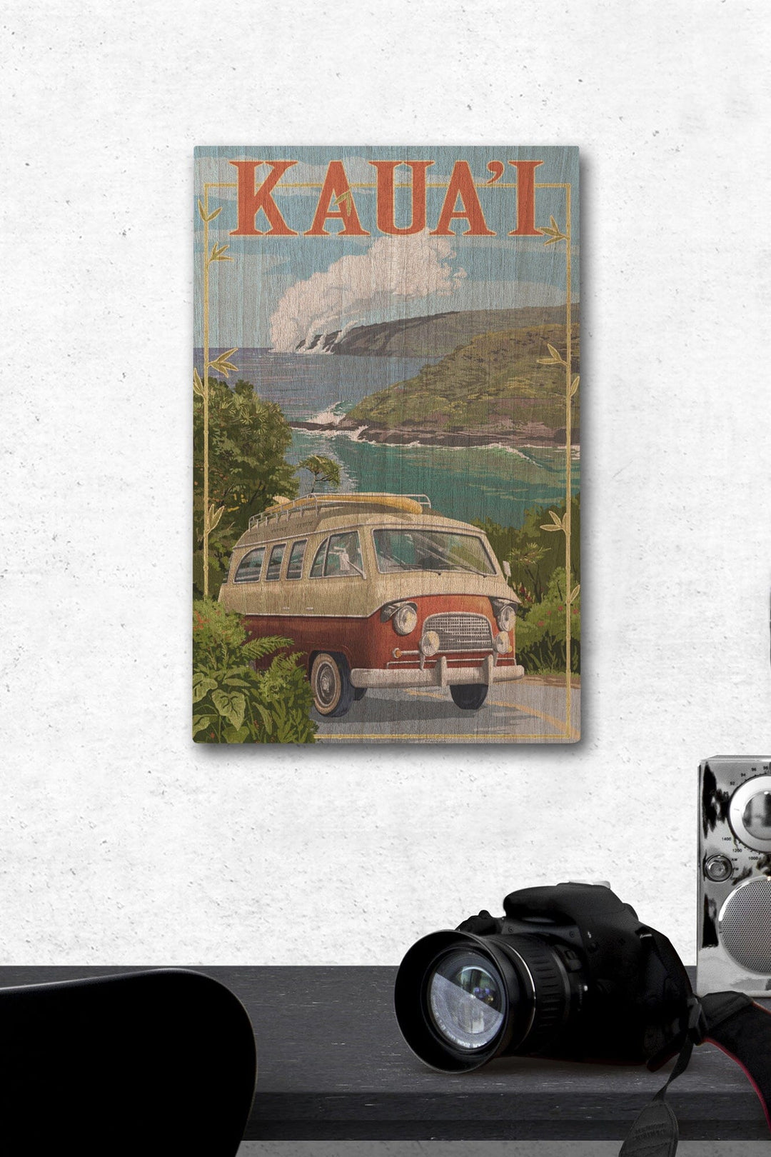Kauai, Hawaii, Camper Van, Lantern Press Artwork, Wood Signs and Postcards Wood Lantern Press 12 x 18 Wood Gallery Print 