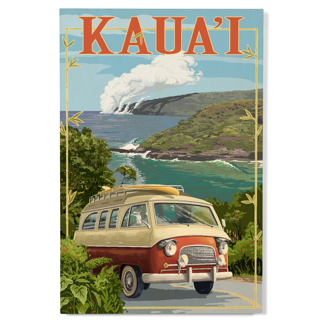 Kauai, Hawaii, Camper Van, Lantern Press Artwork, Wood Signs and Postcards Wood Lantern Press 