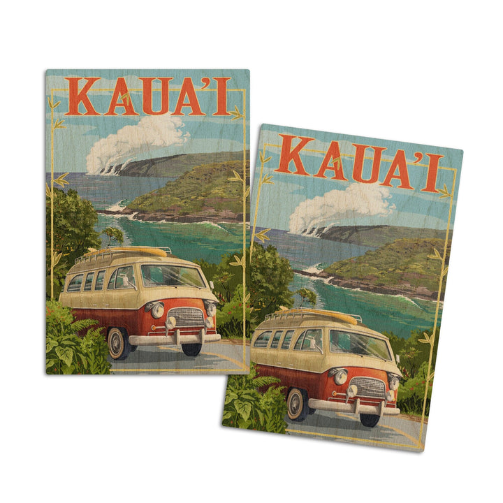 Kauai, Hawaii, Camper Van, Lantern Press Artwork, Wood Signs and Postcards Wood Lantern Press 4x6 Wood Postcard Set 