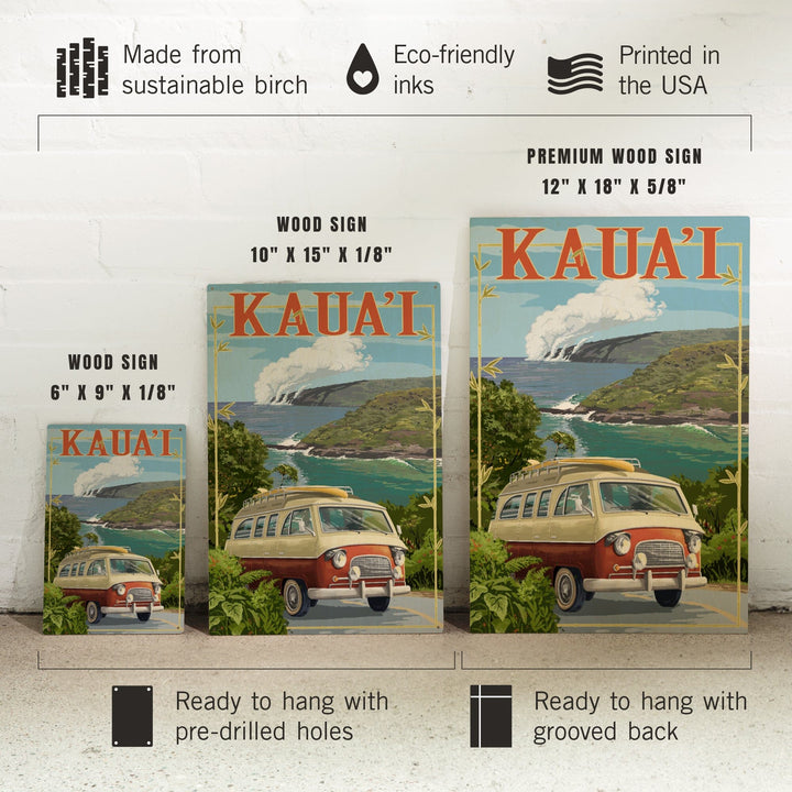 Kauai, Hawaii, Camper Van, Lantern Press Artwork, Wood Signs and Postcards Wood Lantern Press 
