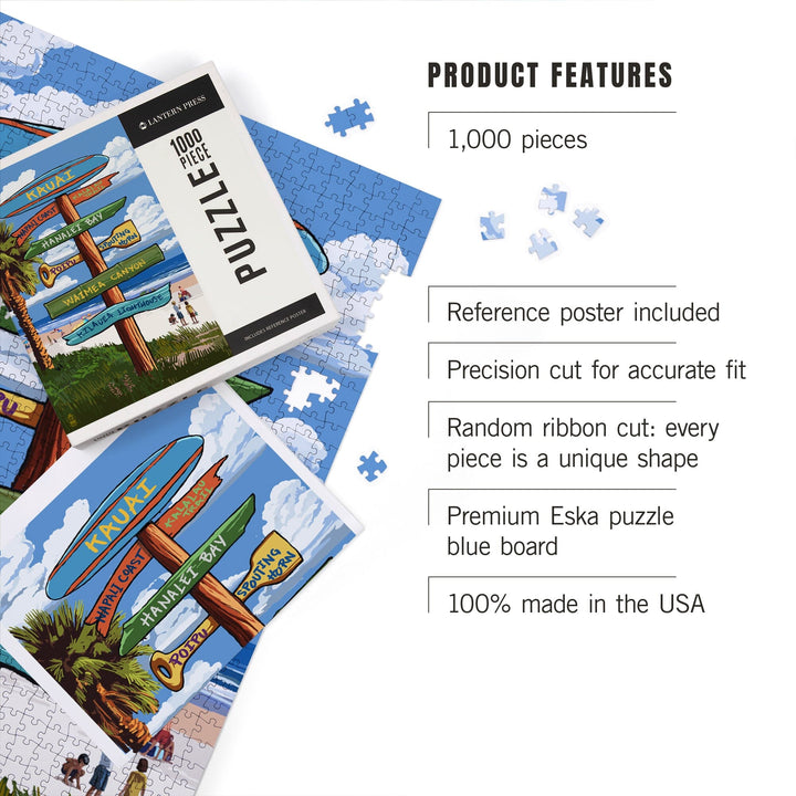 Kauai, Hawaii, Destinations Sign, Jigsaw Puzzle Puzzle Lantern Press 