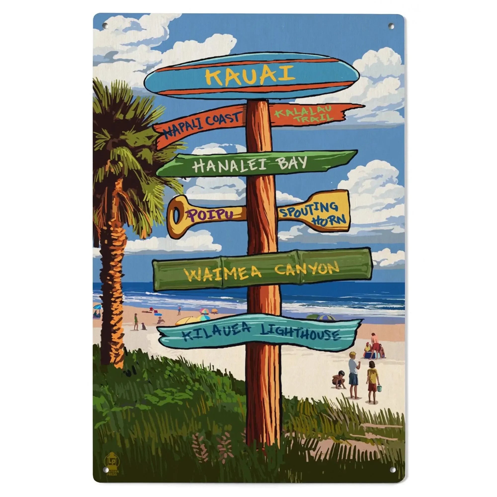 Kauai, Hawaii, Destinations Sign, Lantern Press Artwork, Wood Signs an