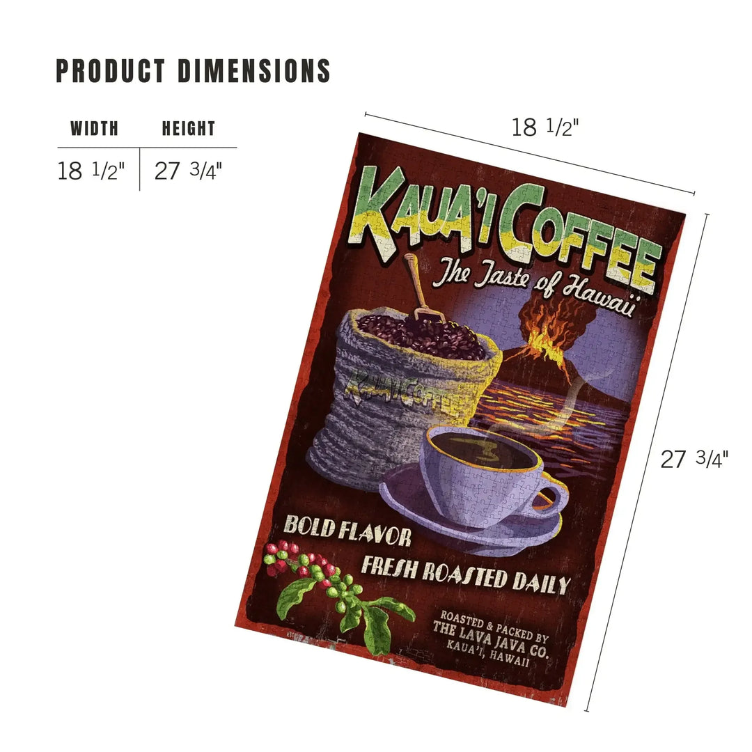 Kauai, Hawaii, Kauai Coffee Vintage Sign, Jigsaw Puzzle Puzzle Lantern Press 