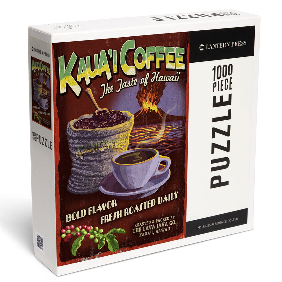 Kauai, Hawaii, Kauai Coffee Vintage Sign, Jigsaw Puzzle Puzzle Lantern Press 
