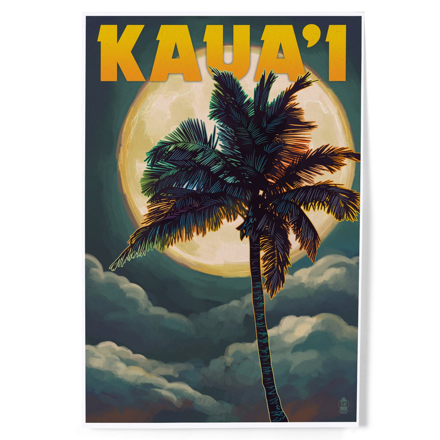 Kaua'i, Hawaii, Palm and Moon, Art & Giclee Prints Art Lantern Press 