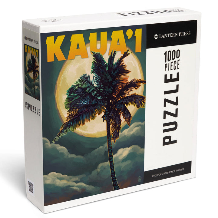 Kaua'i, Hawaii, Palm and Moon, Jigsaw Puzzle Puzzle Lantern Press 