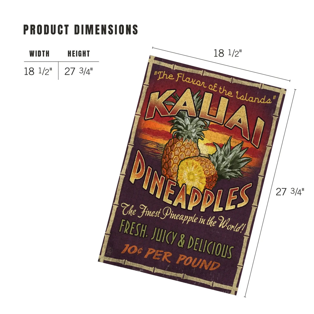 Kauai, Hawaii, Pineapple Vintage Sign, Jigsaw Puzzle Puzzle Lantern Press 