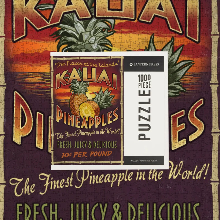 Kauai, Hawaii, Pineapple Vintage Sign, Jigsaw Puzzle Puzzle Lantern Press 