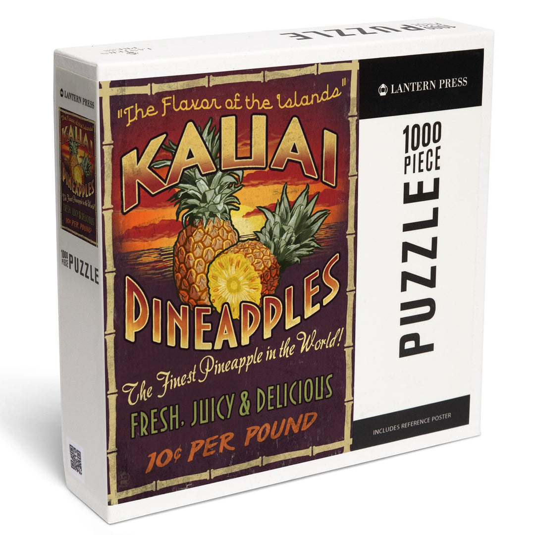 Kauai, Hawaii, Pineapple Vintage Sign, Jigsaw Puzzle Puzzle Lantern Press 