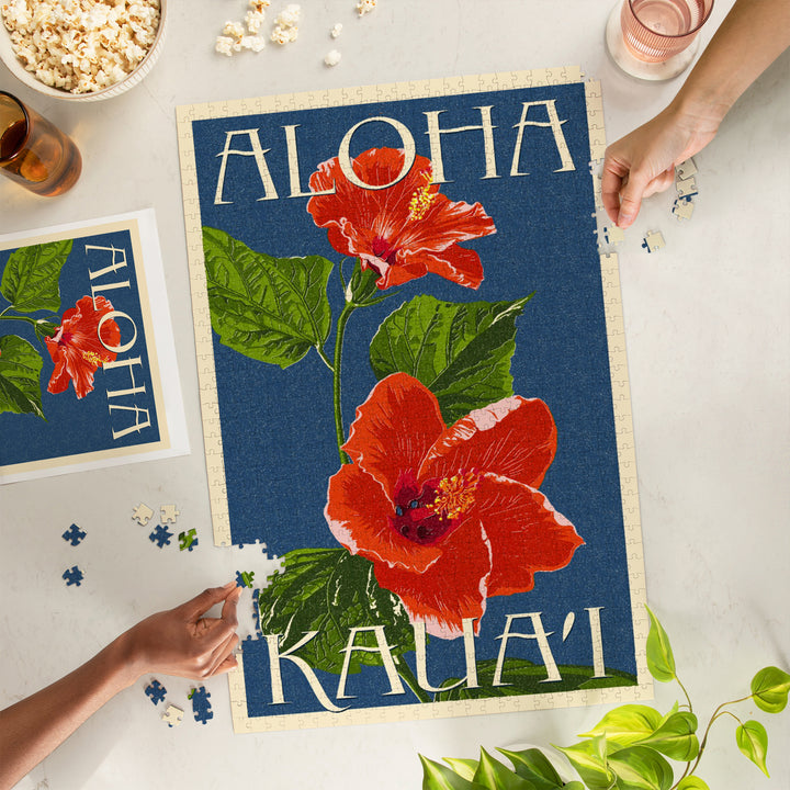 Kaua'i, Hawaii, Red Hibiscus, Jigsaw Puzzle Puzzle Lantern Press 