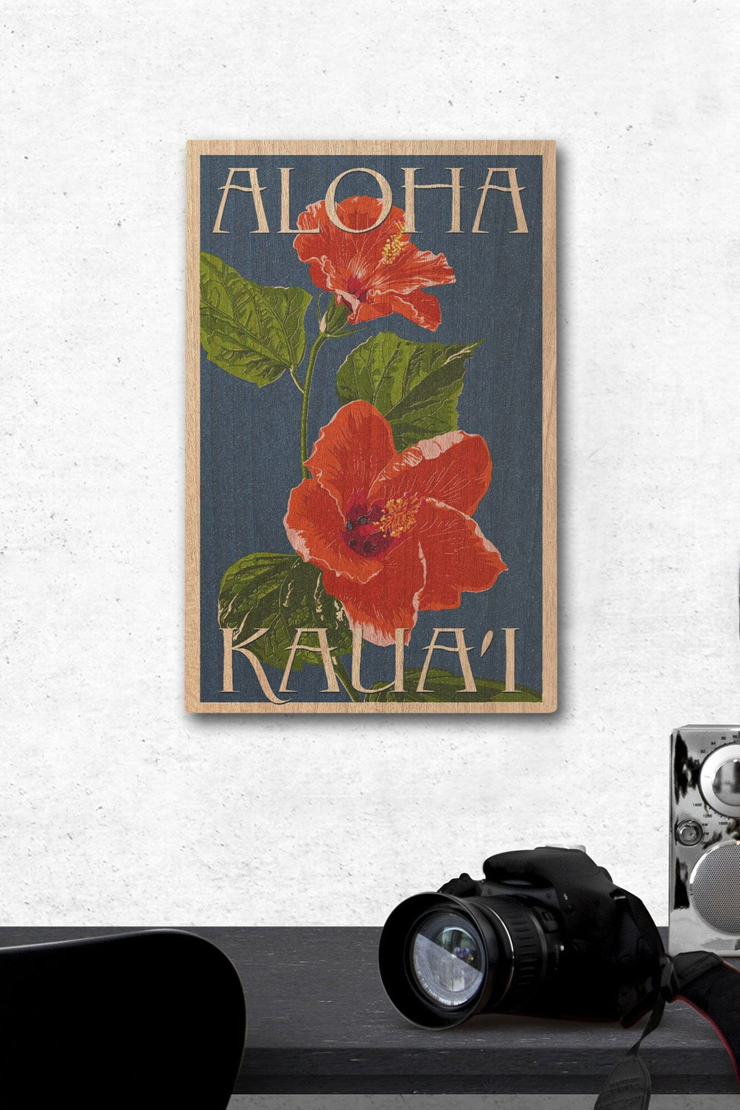 Kaua'i, Hawaii, Red Hibiscus, Lantern Press Poster, Wood Signs and Postcards Wood Lantern Press 12 x 18 Wood Gallery Print 