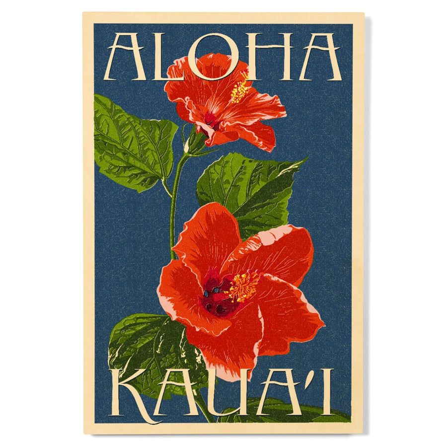 Kaua'i, Hawaii, Red Hibiscus, Lantern Press Poster, Wood Signs and Postcards Wood Lantern Press 