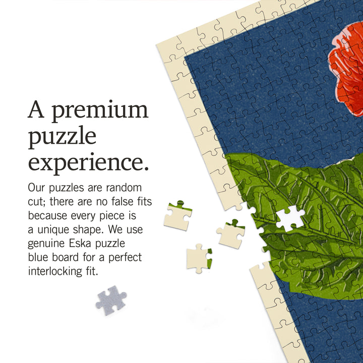 Kauai, Hawaii, Red Hibiscus, Letterpress, Jigsaw Puzzle Puzzle Lantern Press 