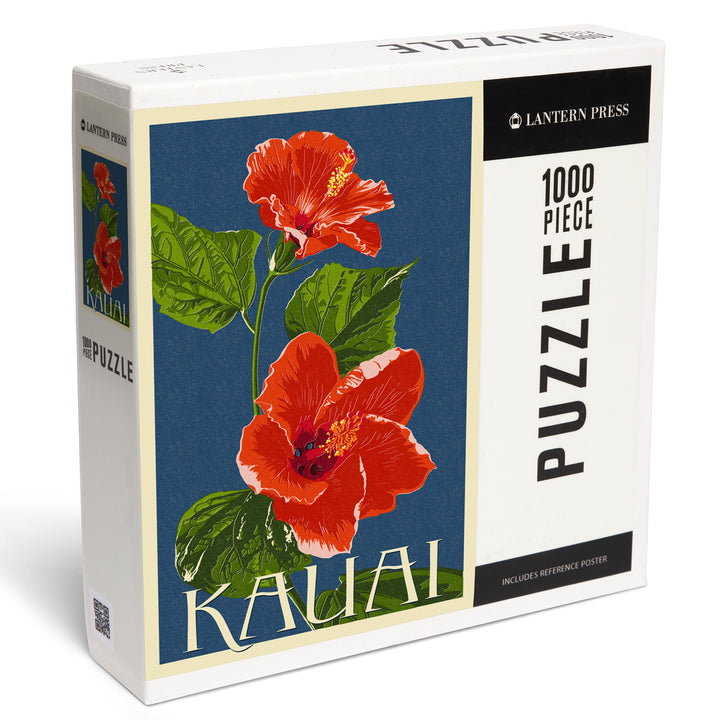 Kauai, Hawaii, Red Hibiscus, Letterpress, Jigsaw Puzzle Puzzle Lantern Press 