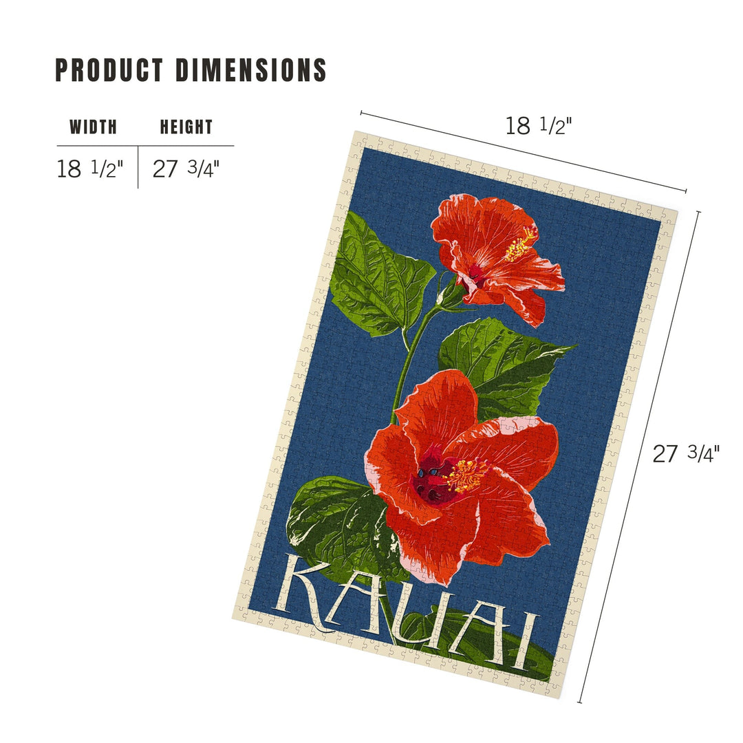 Kauai, Hawaii, Red Hibiscus, Letterpress, Jigsaw Puzzle Puzzle Lantern Press 