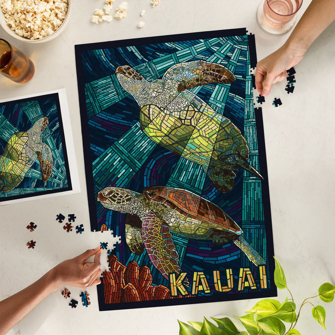 Kauai, Hawaii, Sea Turtle Mosaic, Jigsaw Puzzle Puzzle Lantern Press 