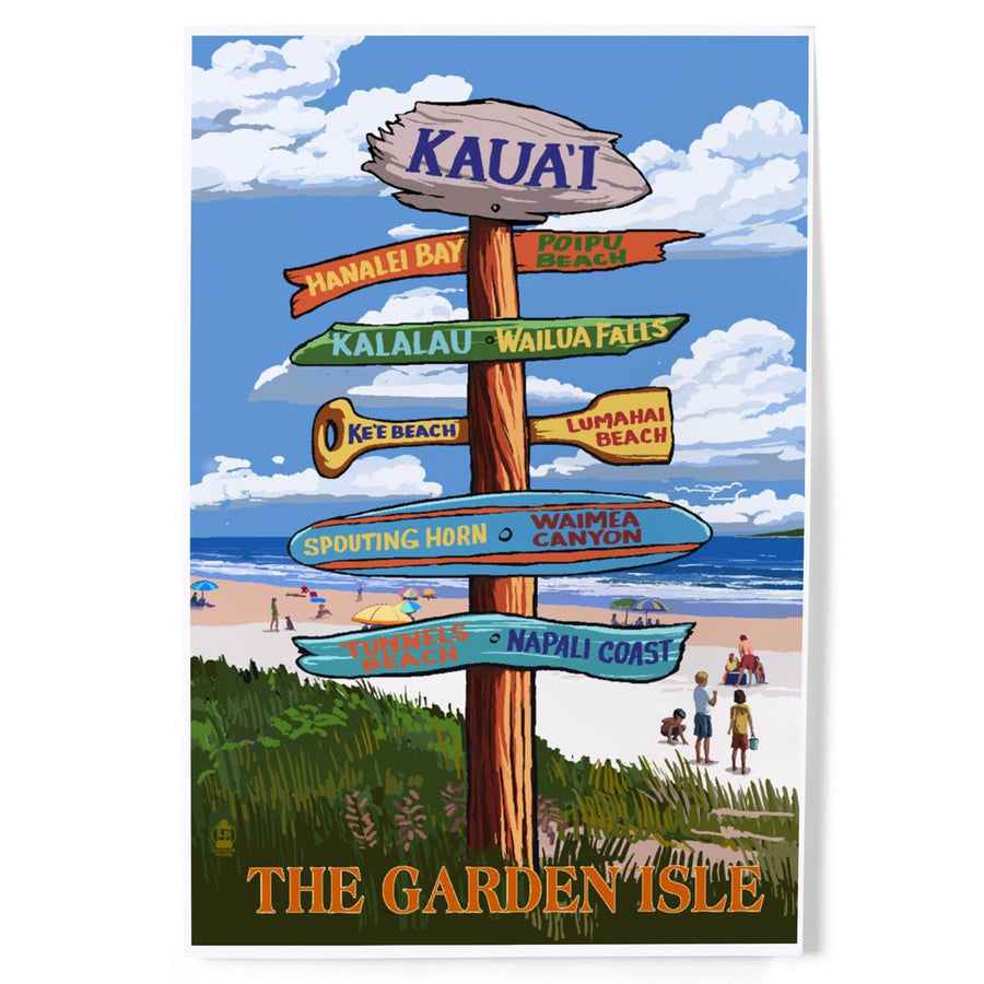 Kaua'i, Hawaii, The Garden Isle Destination Signpost, Art & Giclee Prints Art Lantern Press 