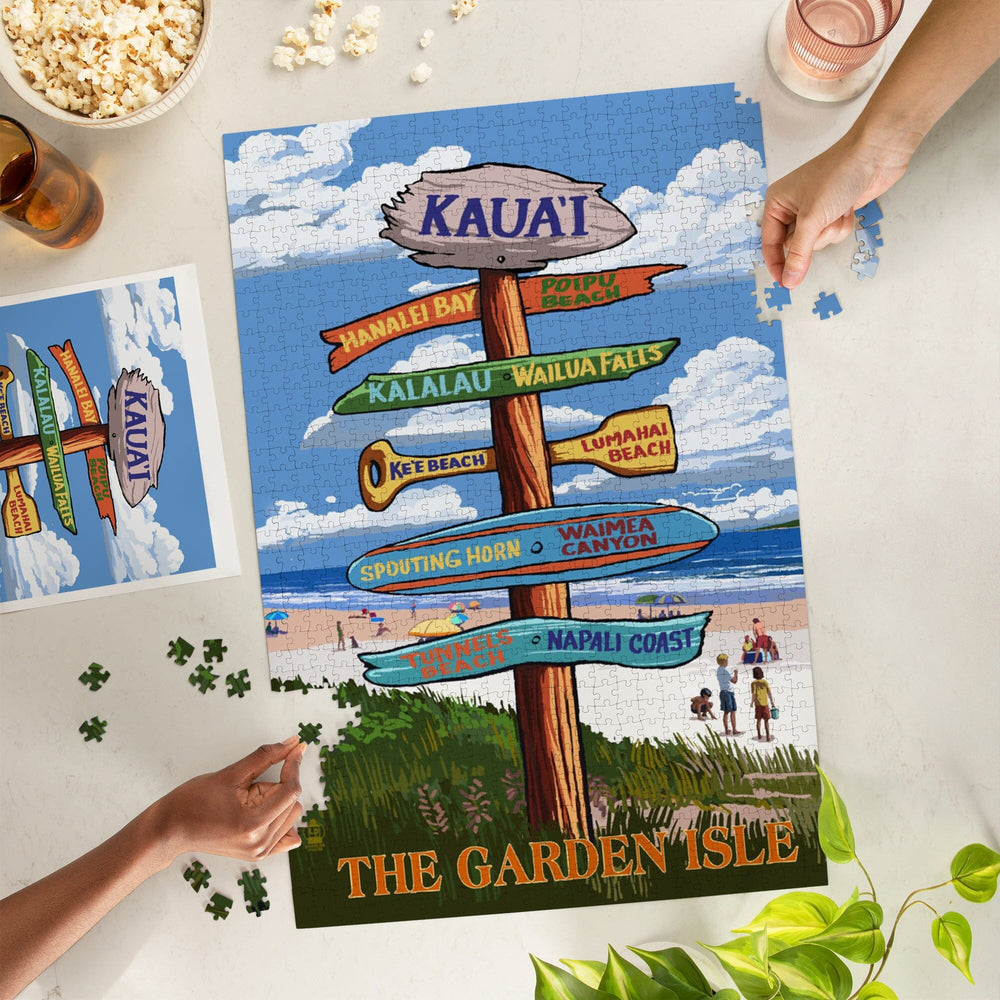 Kaua'i, Hawaii, The Garden Isle Destination Signpost, Jigsaw Puzzle Puzzle Lantern Press 