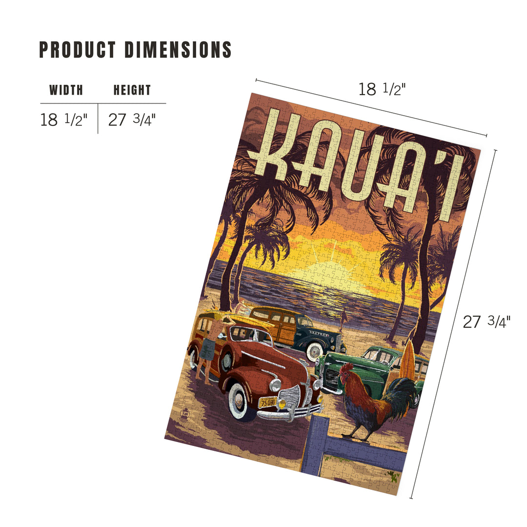 Kauai, Woodies on the Beach with Rooster, Jigsaw Puzzle Puzzle Lantern Press 