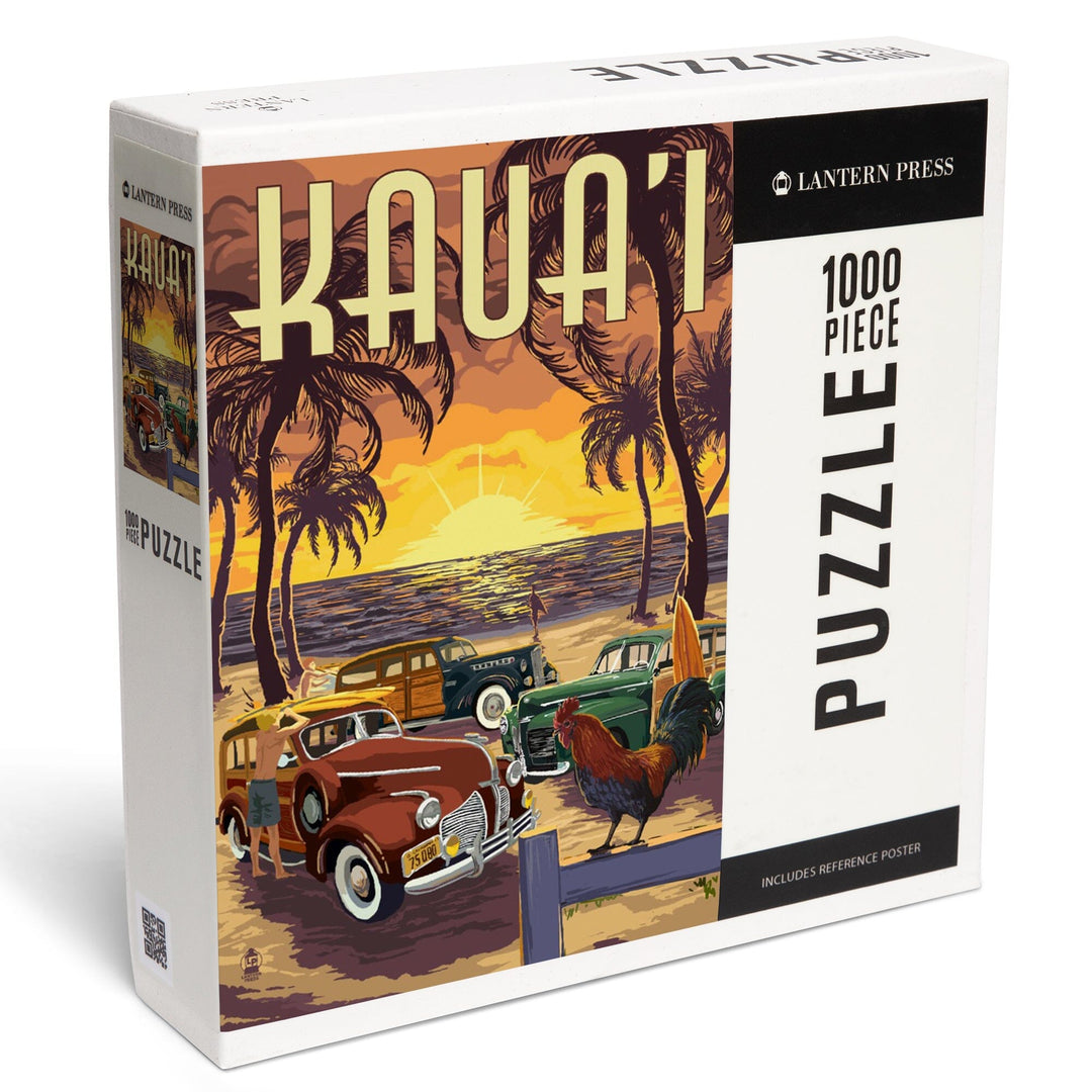 Kauai, Woodies on the Beach with Rooster, Jigsaw Puzzle Puzzle Lantern Press 
