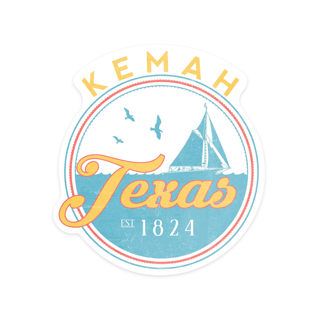 Kemah, Texas, Sail Boat Scene, Contour, Lantern Press Artwork, Vinyl Sticker - Lantern Press