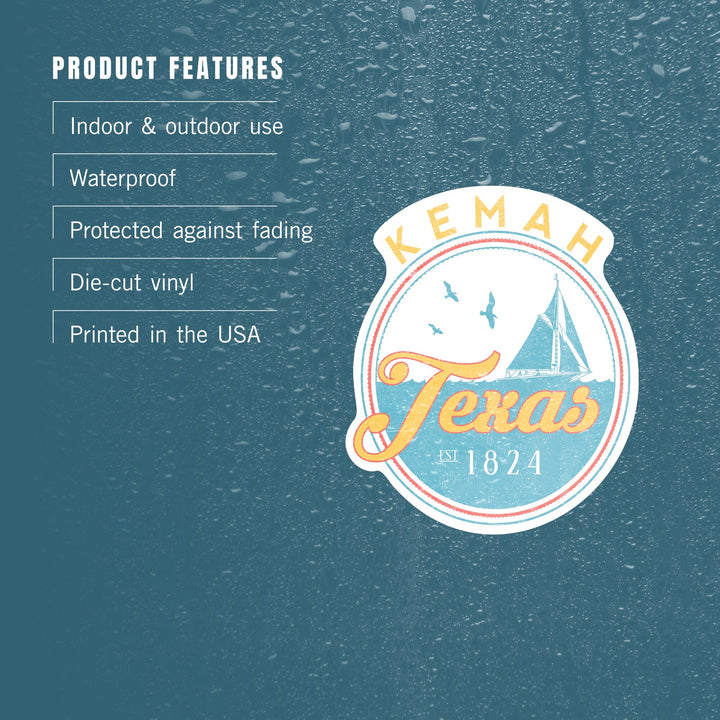 Kemah, Texas, Sail Boat Scene, Contour, Lantern Press Artwork, Vinyl Sticker - Lantern Press