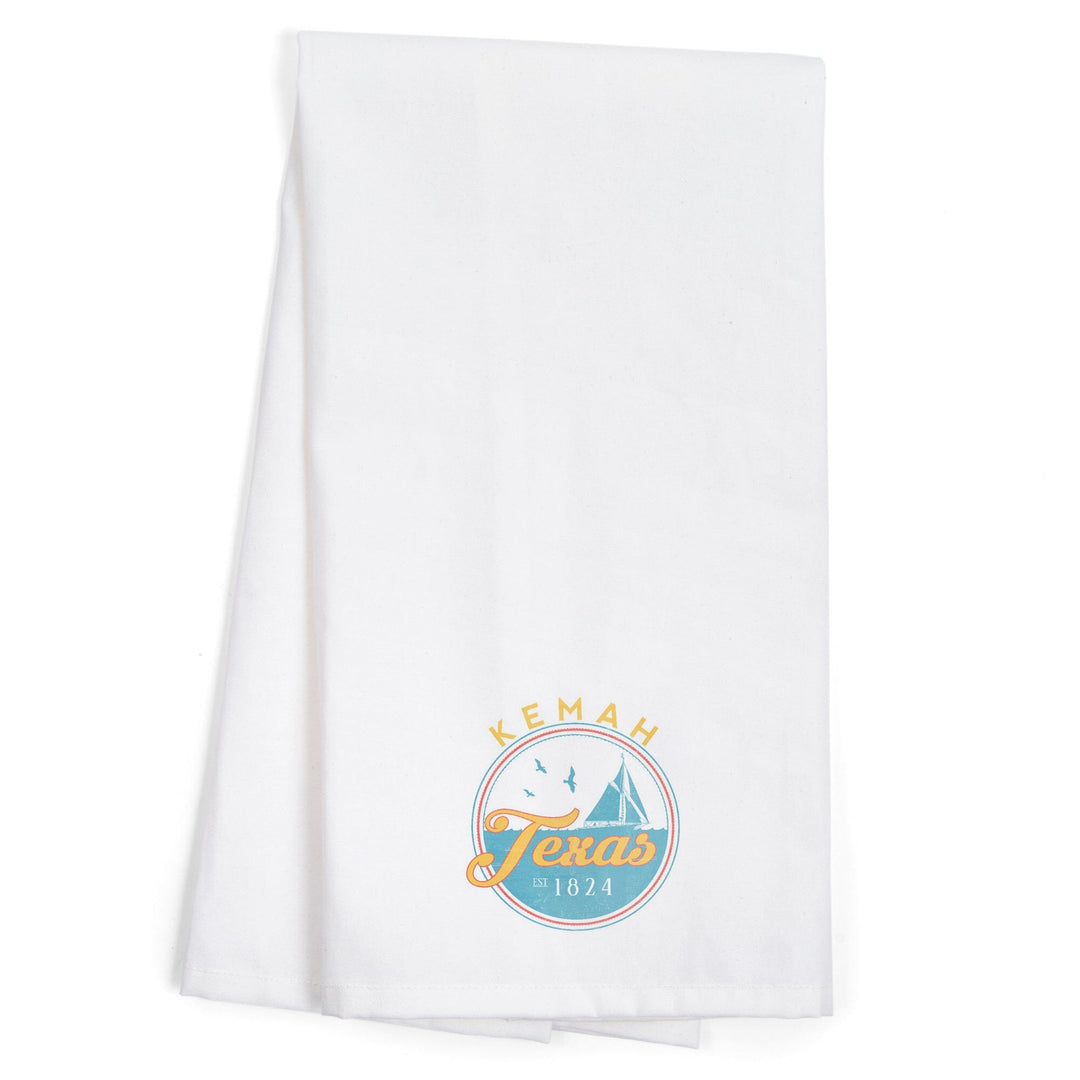 Kemah, Texas, Sail Boat Scene, Contour, Organic Cotton Kitchen Tea Towels - Lantern Press