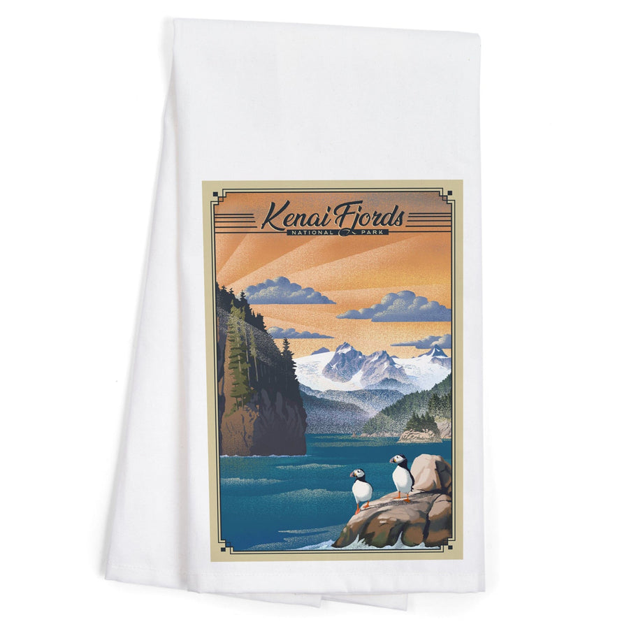 Kenai Fjords National Park, Alaska, Lithograph Park Series, Organic Cotton Kitchen Tea Towels Kitchen Lantern Press 