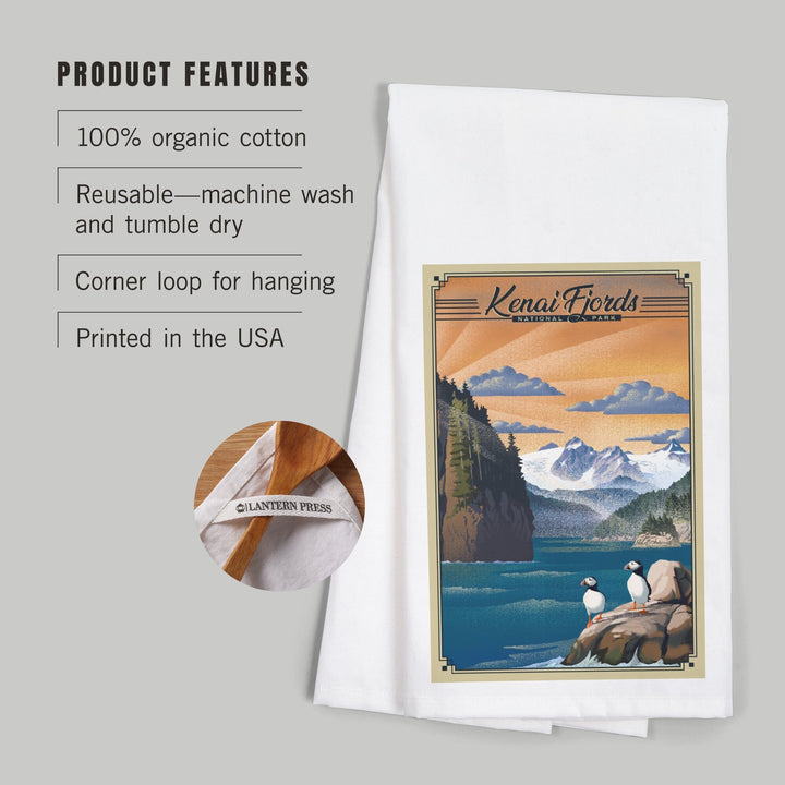 Kenai Fjords National Park, Alaska, Lithograph Park Series, Organic Cotton Kitchen Tea Towels Kitchen Lantern Press 