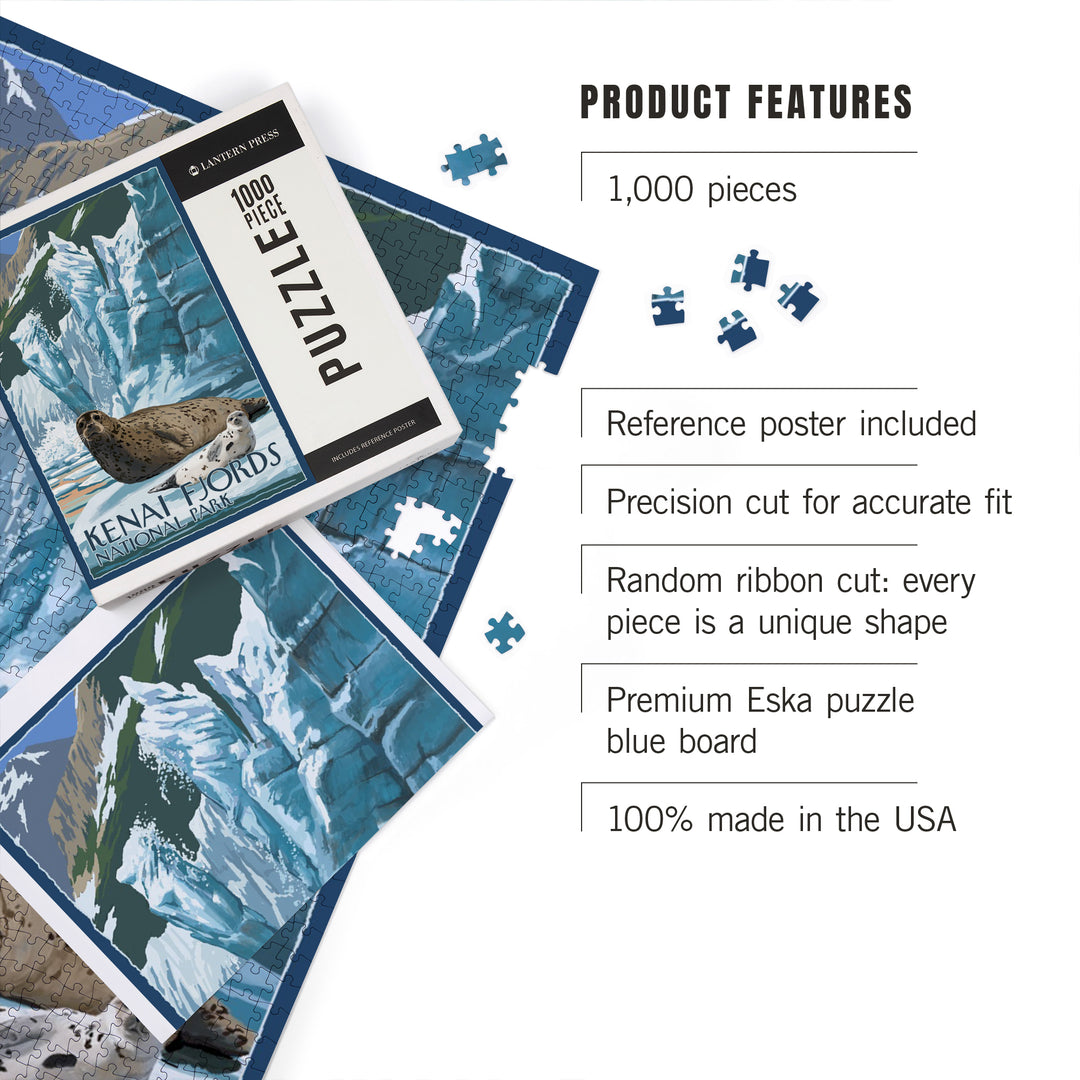 Kenai Fjords National Park, Alaska, Seals and Ice Shelf, Jigsaw Puzzle Puzzle Lantern Press 