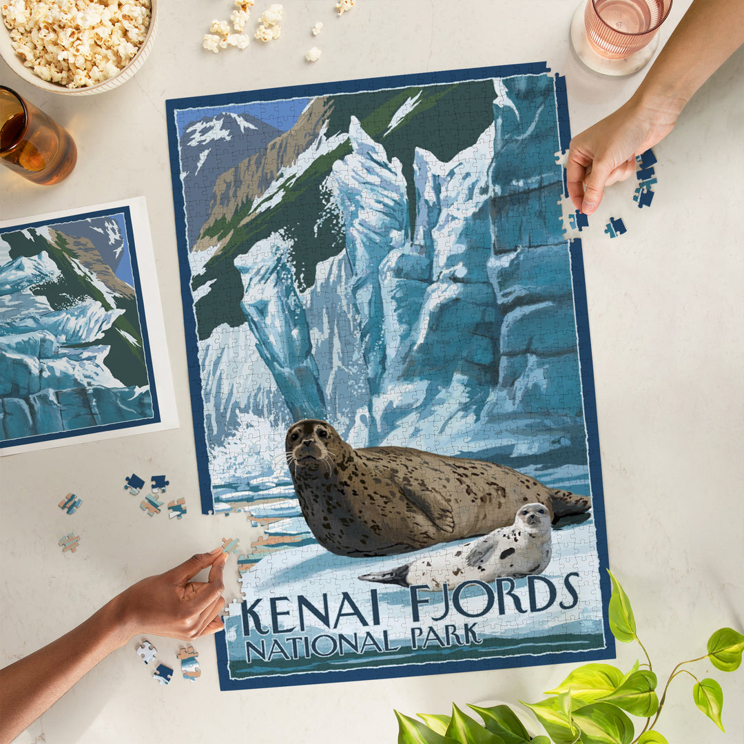 Kenai Fjords National Park, Alaska, Seals and Ice Shelf, Jigsaw Puzzle Puzzle Lantern Press 