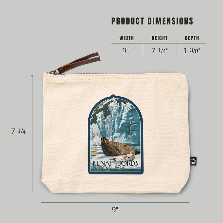 Kenai Fjords National Park, Alaska, Seals and Ice Shelf,, Organic Cotton Zipper Pouch, Go Bag Go Bag Lantern Press 