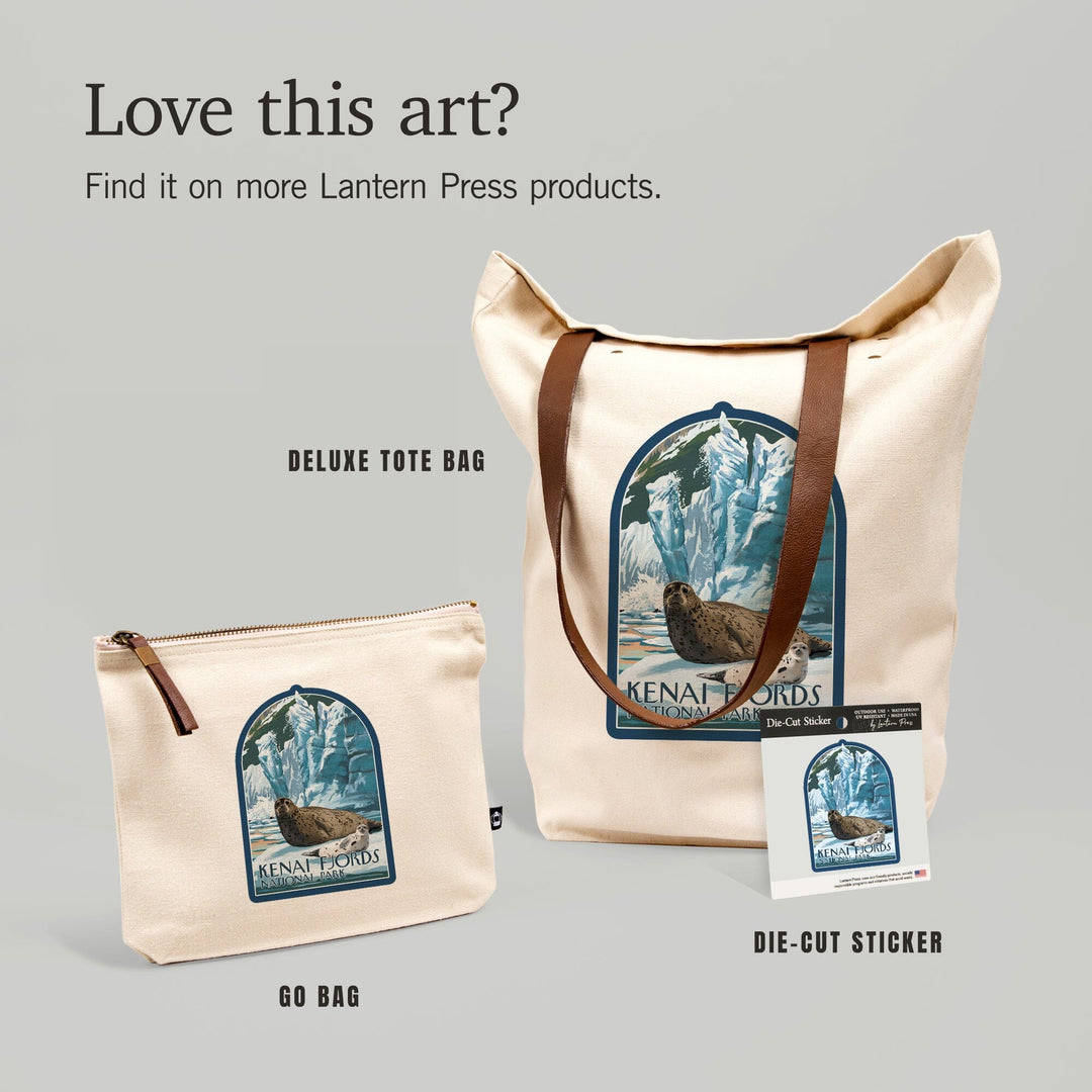 Kenai Fjords National Park, Alaska, Seals and Ice Shelf,, Organic Cotton Zipper Pouch, Go Bag Go Bag Lantern Press 